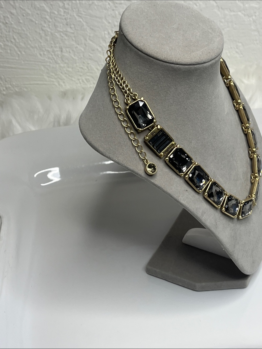 Lia Sophia Versailles Gold-Tone Necklace with Smoky Gray Crystals - Picture 5 of 9